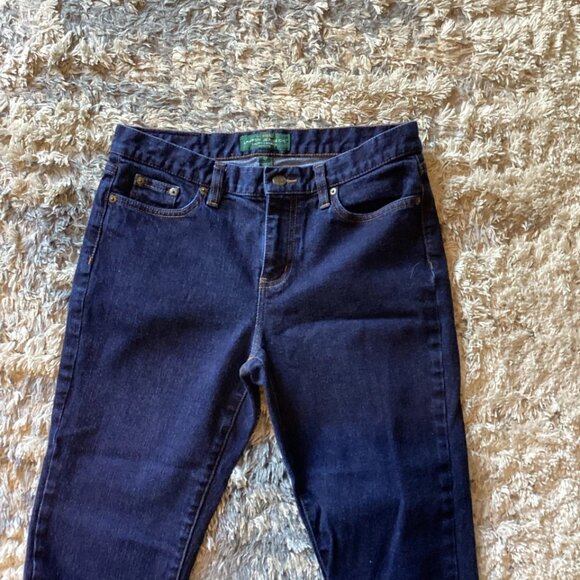 LRL Lauren Ralph Lauren Green Tag Petite Premier Straight Blue Jeans Women’s 6P - Picture 2 of 8